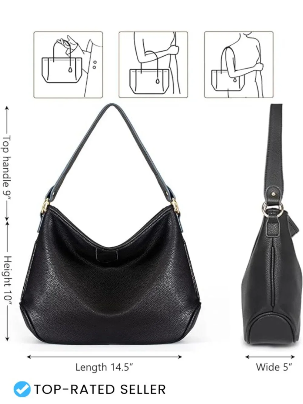 Faux Leather Hobo Shoulder Bag Medium Lightweight Everyday Purse